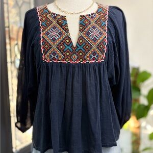 Denim & Supply Ralph Lauren Women's Embroidered Peasant Navy Top | Size M